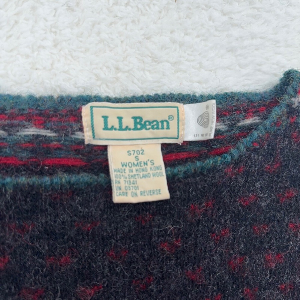vtg LL BEAN SHETLAND WOOL FAIR ISLE KNIT SWEATER Fits XXS Cottagecore Grannycore - Picture 4 of 8